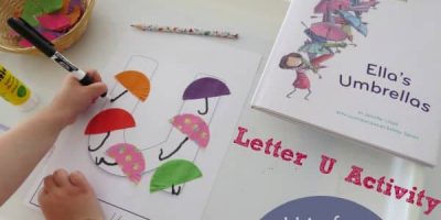 U is for Umbrella - Letter U Book inspired activity from Ella's Umbrellas by Jennifer Lloyd