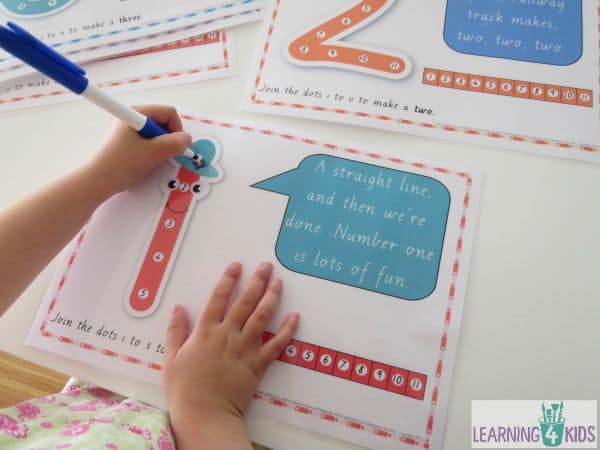 a fun way to learn how to write number - dot-to-dot number rhyme charts. print and laminate for a reusable resource