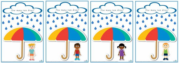 Counting Raindrops Cursive print counting 1-20 game boards