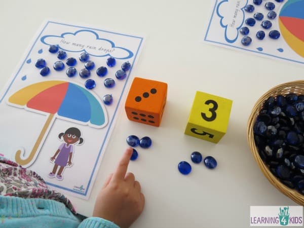 Counting Raindrops printable game boards.
