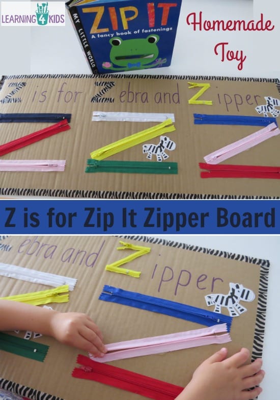 Letter Z Activity, Homemade Educational Toy - Z is for Zip it Zipper Board.