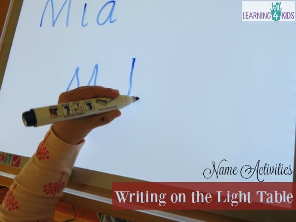 List of lots of fun name activities 3. writing on the light table