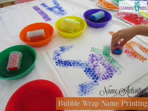 List of name activities - bubble wrap name printing with paint and bubble wrap