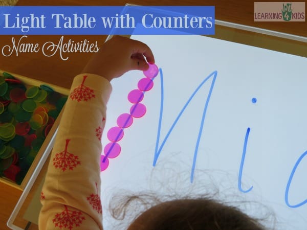 List of super fun name activities - 2. light table with counters