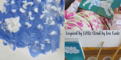 Painting Clouds on an Easel - inspired by Little Cloud by Eric Carle. letter C activity, cloud activities and easel activities