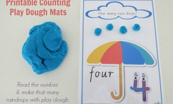 Printable counting play dough mats - read the number and make that many raindrops with play dough
