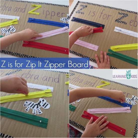 Z is for Zipper Board, homemade educational toy - letter z activity