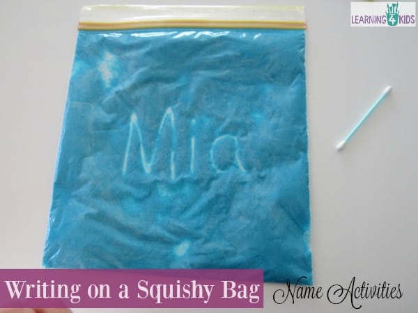 list of name activities - writing on a squishy bag
