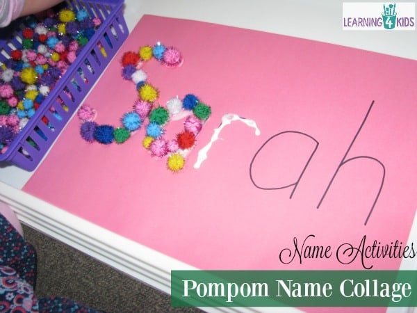 list of super fun and simple name activities - Pompom name collage