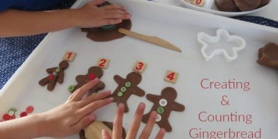 Creating and Counting Gingerbread play dough men - activity inspired by the story 10 Gingerbread Men by Ruth Galloway