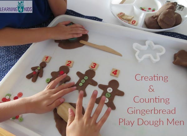 Creating and Counting Gingerbread play dough men - activity inspired by the story 10 Gingerbread Men by Ruth Galloway