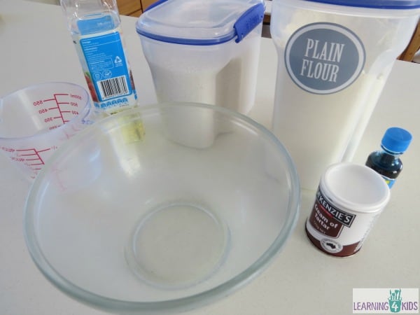 Ingredients for microwave play dough recipe