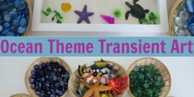 Ocean Theme Transient Art - provide children with an empty frame to create freely with ocena theme loose parts.