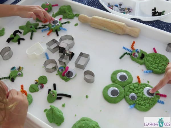 Play dough fun making shape monsters wth sandy green play dough