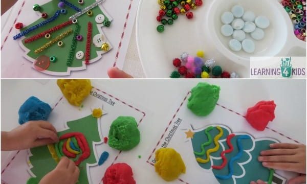 Printable Christmas Play Dough Mats or Transient Art Mats - Part of the Ultimate Christmas Printable Activity Pack by Learning 4 Kids