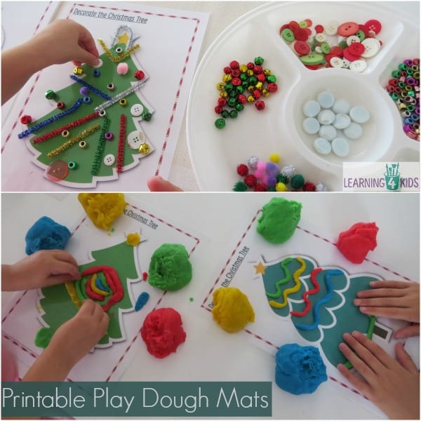 Printable Christmas Play Dough Mats or Transient Art Mats - Part of the Ultimate Christmas Printable Activity Pack by Learning 4 Kids
