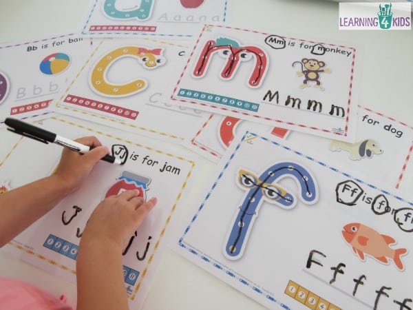 Printable Dot-to-dot alphabet letter charts - laminate for dry erase board and reusable writing tool