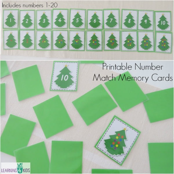 Printable Number Match Memory Cards includes numbers 1-20