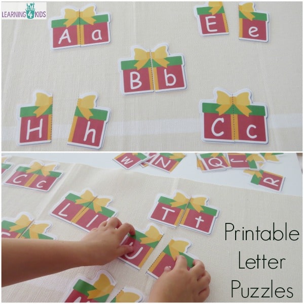 Printable Uppercase and Lowercase Letter Match Puzzles - christmas theme