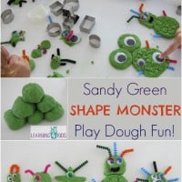 Sandy Green Shape Monsters Play Dough Fun - play activity idea