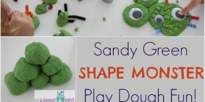 Sandy Green Shape Monsters Play Dough Fun - play activity idea