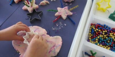 Celebration play dough - making fireworks with play dough speckled with tinsel