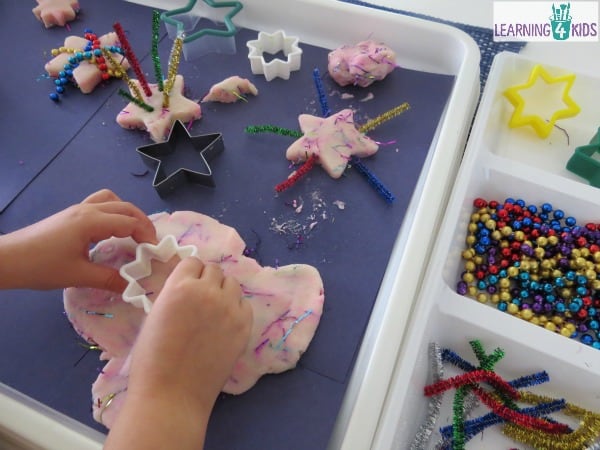 Celebration play dough - making fireworks with play dough speckled with tinsel