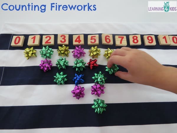 Counting fireworks (bows) - celebration, new years or fireworks theme activity