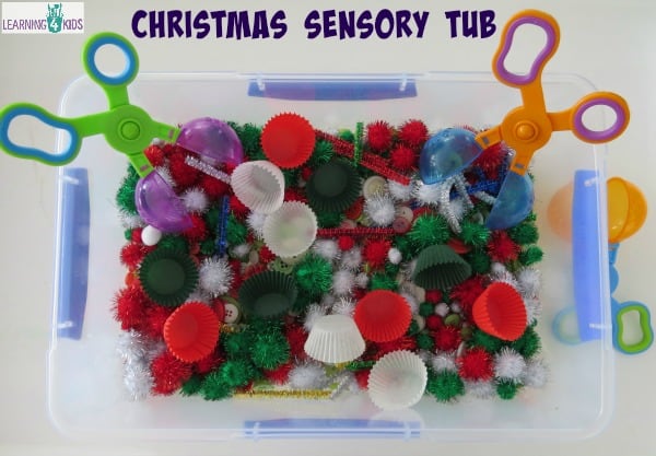 Invitation to play with a Christmas Sensory Tub - Christmas Sensory Activity