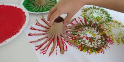 Making fireworks with paint and cardboard rolls. Great new year's celebration activity