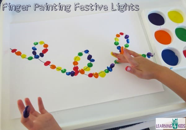 Painting Activity - finger painting festive lights.  Christmas Activity.