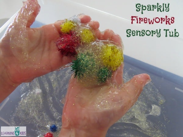Sparkly Fireworks theme sensory tub,  great new year's or celebration activity.