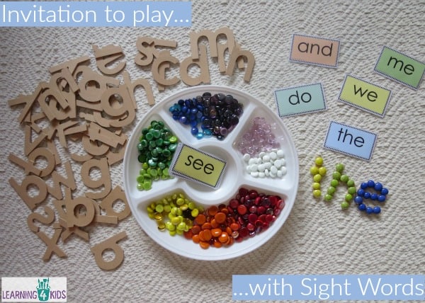 invitation to play with sight words with free printable sight word cards.