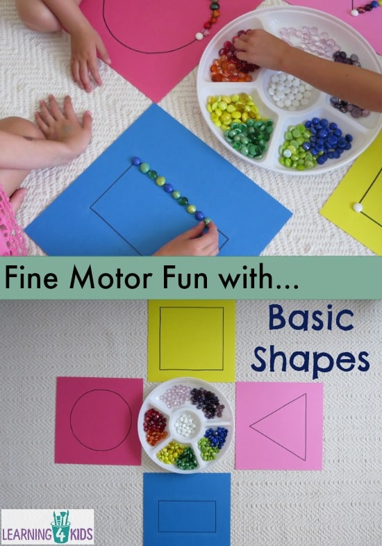 Fine motor fun with basic shapes, learning basic shapes, maths centre activity