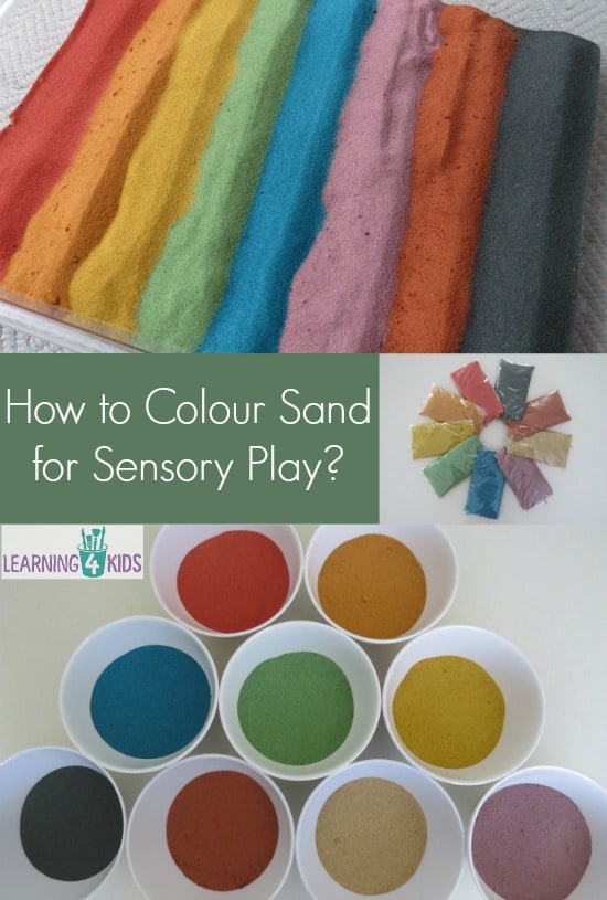 How to colour sand for sensory play, simple step by step guide.
