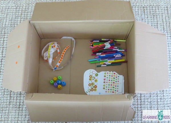cardboard box creativity - add stickers, stamps and textas.  anything really.