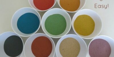 how to colour sand for sensory play activities. Step by step guide