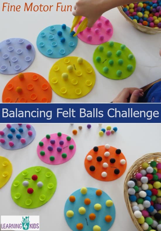 Balancing Felt Balls – Fine Motor Fun  Learning 4 Kids