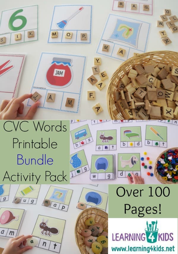 CVC Words Printable Bundle Activity Pack - over 100 pages, 8 different card sets