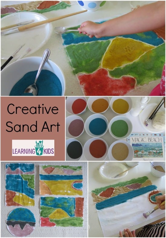 Creative Sand Art - activity inspired by the stroy Magic Bach by Alison Lester - creating landscapes with sand