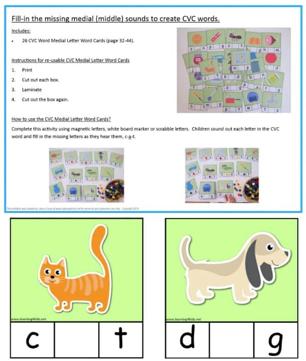 Printable CVC Words Bundle Activity Pack | Learning 4 Kids