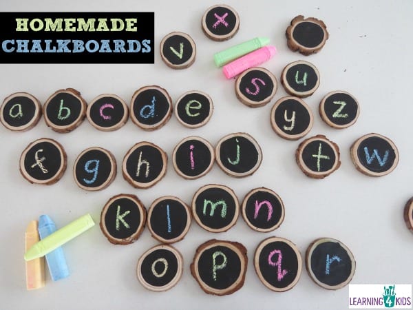 Homemade chalkboards - a great way to motivate children to write and learn the letters of the alphabet