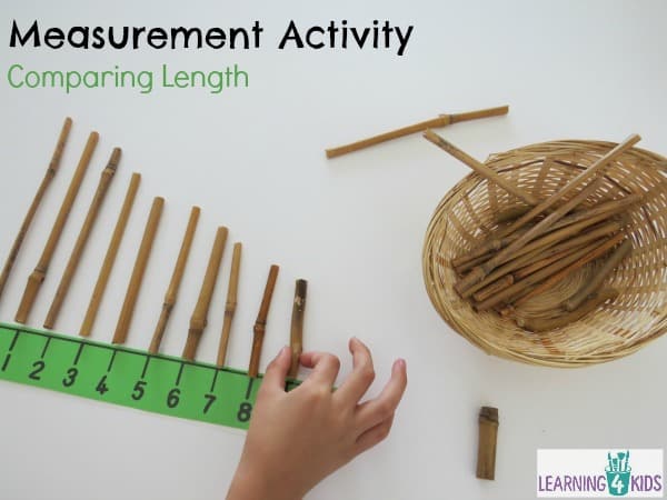 Measurement activity using a number line - comparing lengths