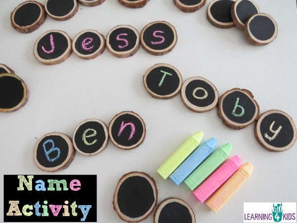 Name activity - write each letter on one chalkboard each and then create your name in the correct order.