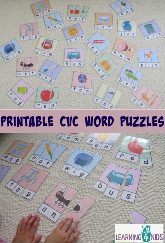 Printable CVC Word Puzzles - part of a CVC word bundle activity pack