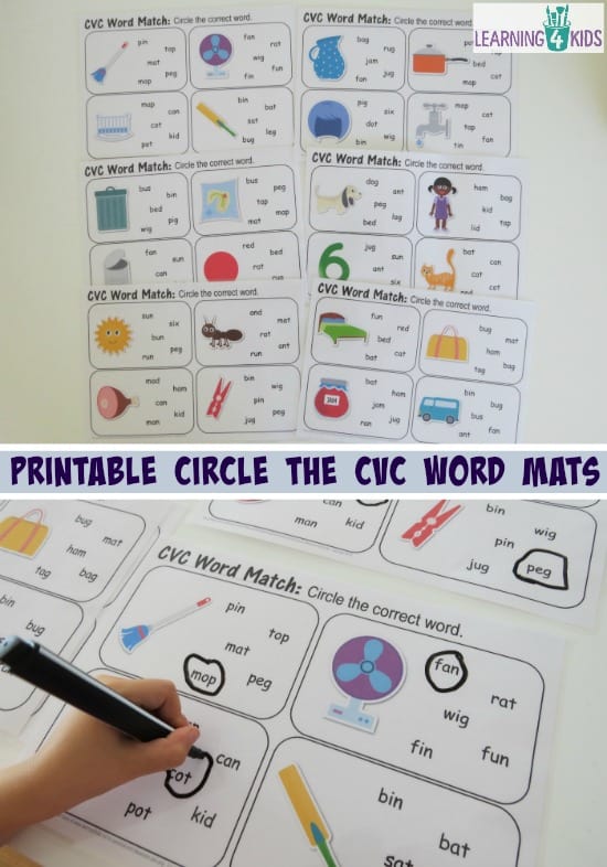 printable circle the cvc word mats - laminate for a re-usable teaching resource. part of a cvc bundle activity pack