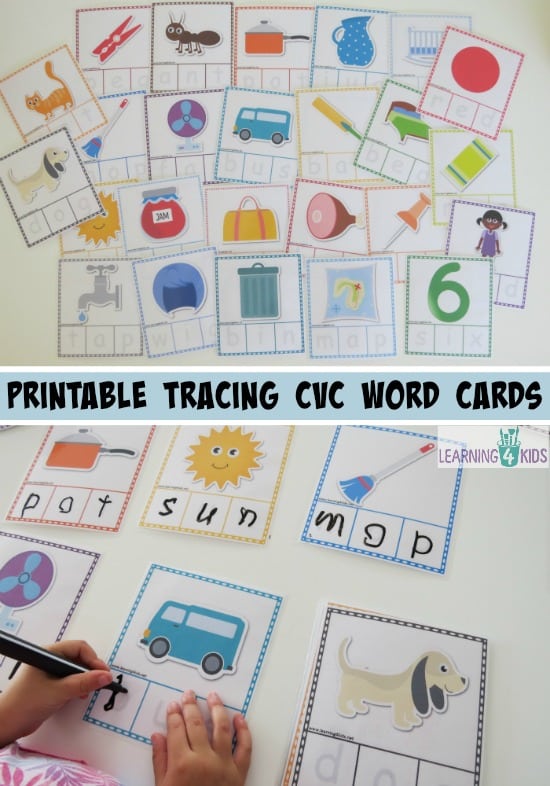 printable tracing cvc word cards - part of a cvc activity bundle pack. 26 cards included.