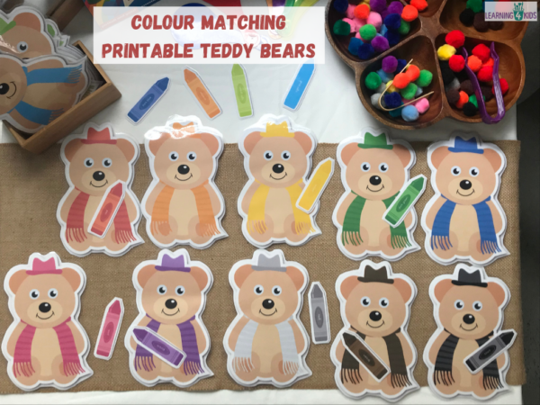 Colour matching activities - printable colour matching teddy bears