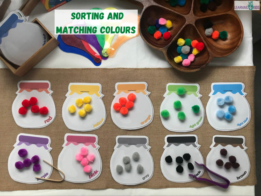 Colour matching and sorting fine motor activity - printable coloured jars