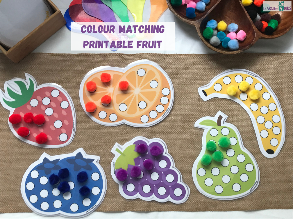 Colour matching and sorting printable fruit for matching activities
